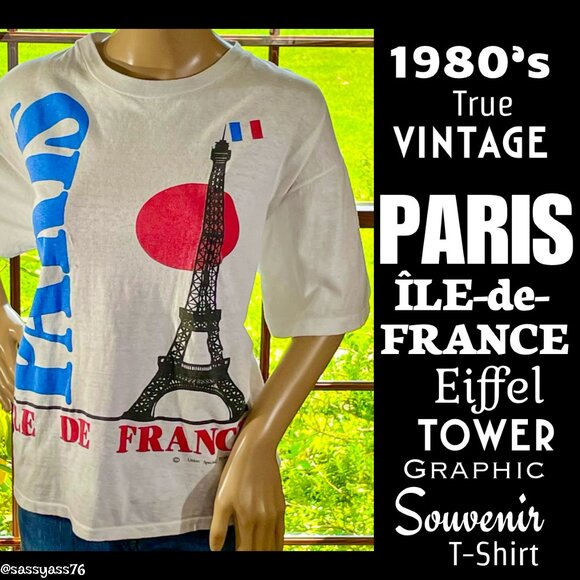 Vintage Tops - 🆕VTG▪️1980's Paris Île-de-France Eiffel Tower Unisex Graphic Souvenir T-Shirt